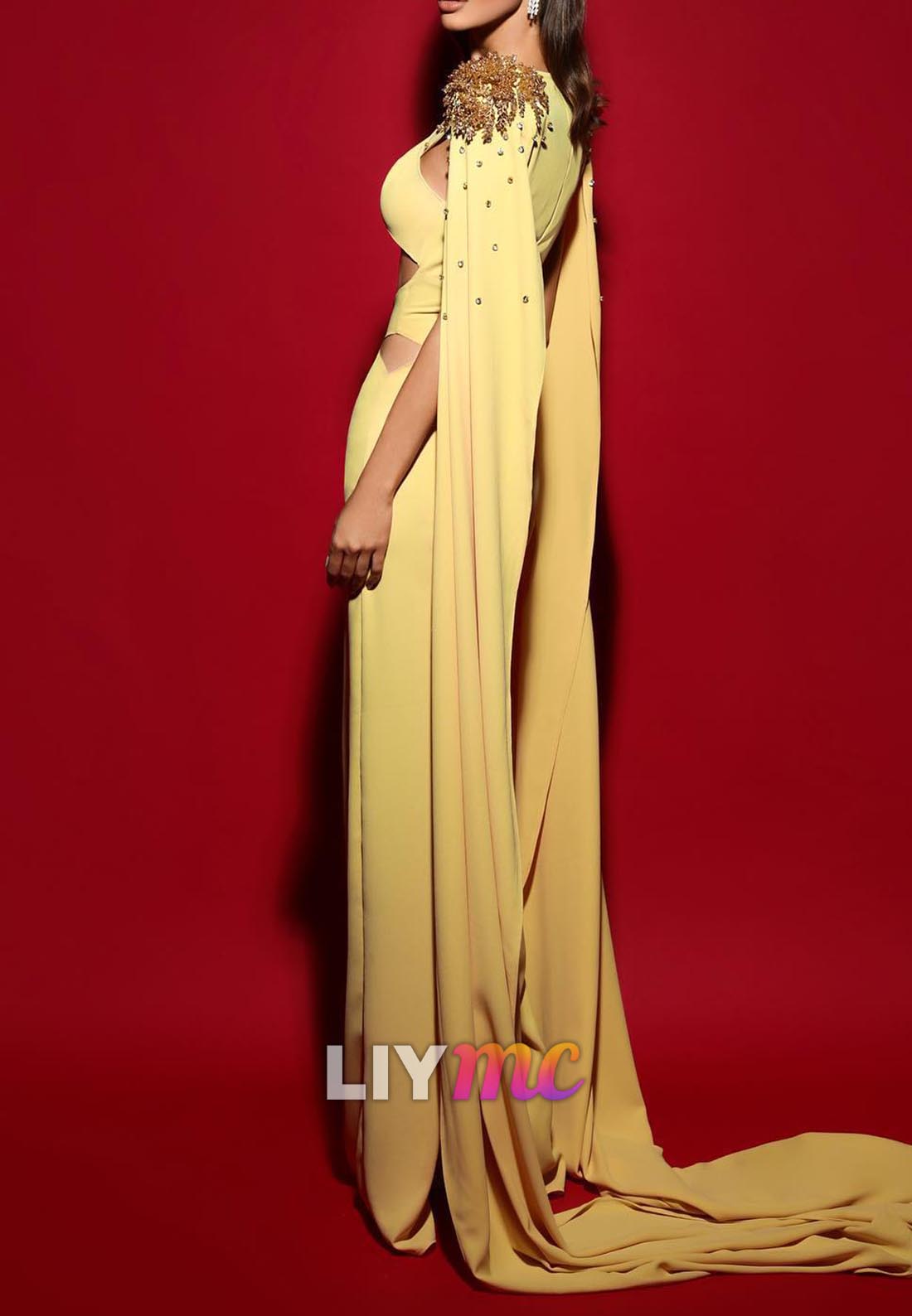 V-Neck Long Sleeves Cut Out Mermaid Evening Dress
