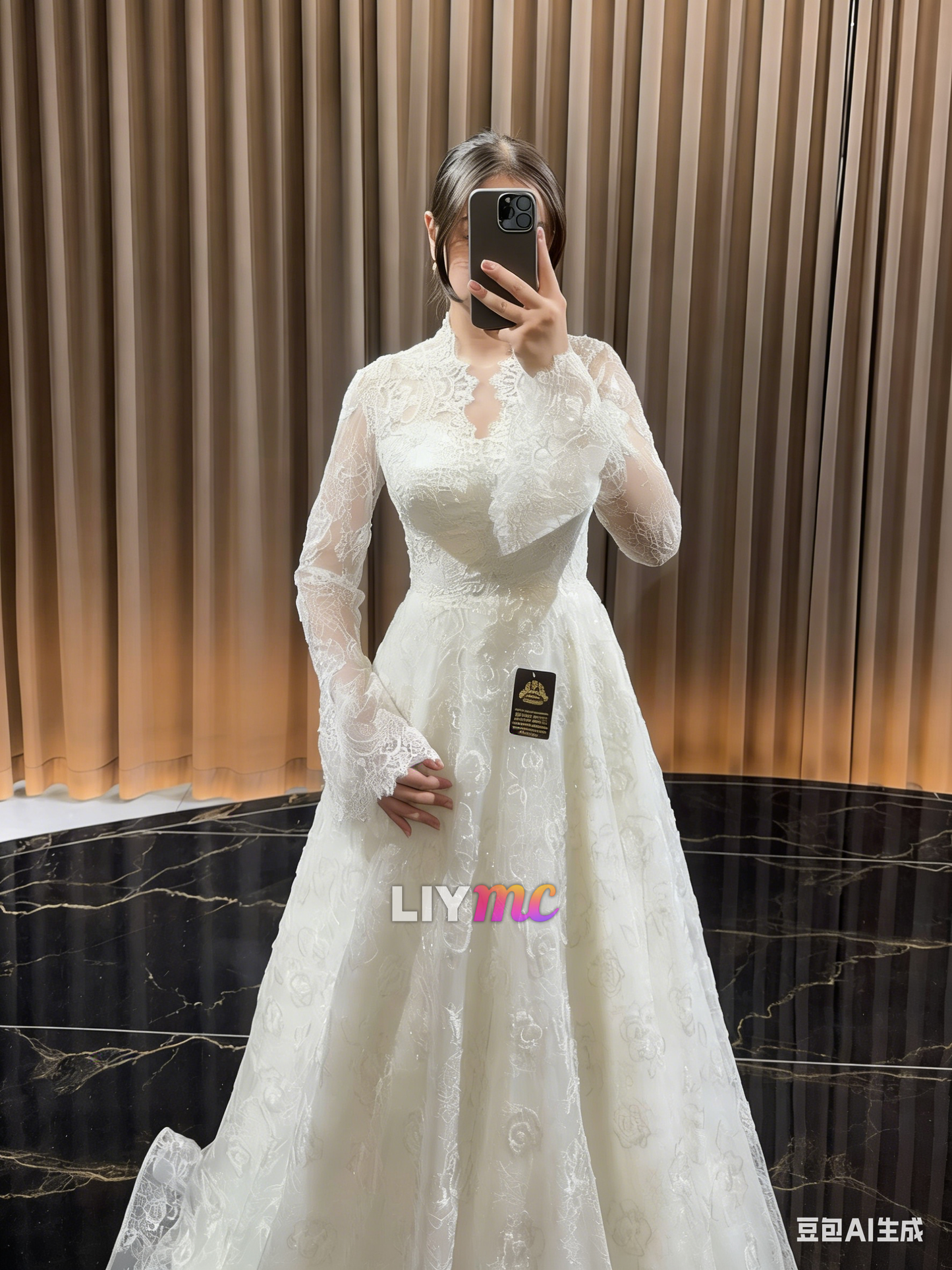 V-Neck Long Sleeves Lace Appliques A-Line Wedding Dress