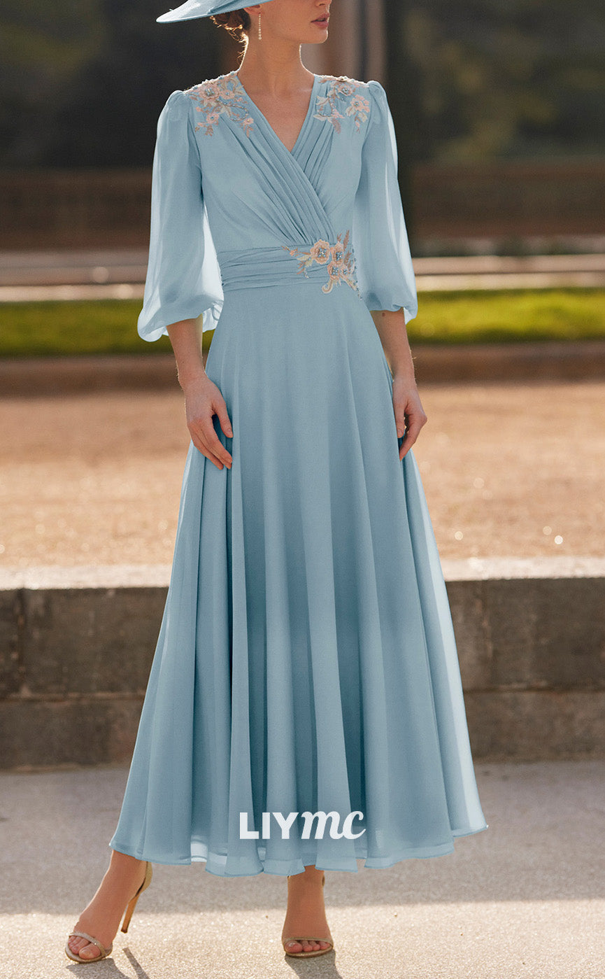 M1204 - V-Neck Long Sleeves Pleated A-Line Appliques Mother of Bride D Liymc M1204 - V-Neck Long Sleeves Pleated A-Line Appliques Mother of Bride D Liymc