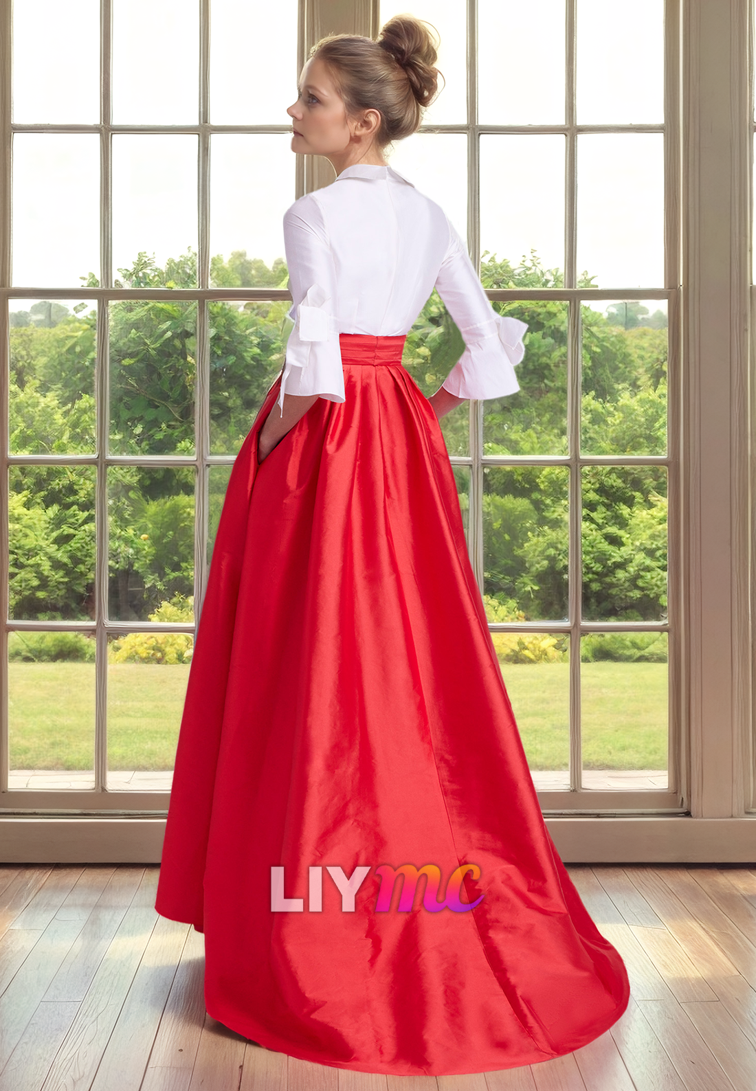 V-Neck Long Sleeves Pleated A-Line Mother of Bride Dress Cocktail Dress