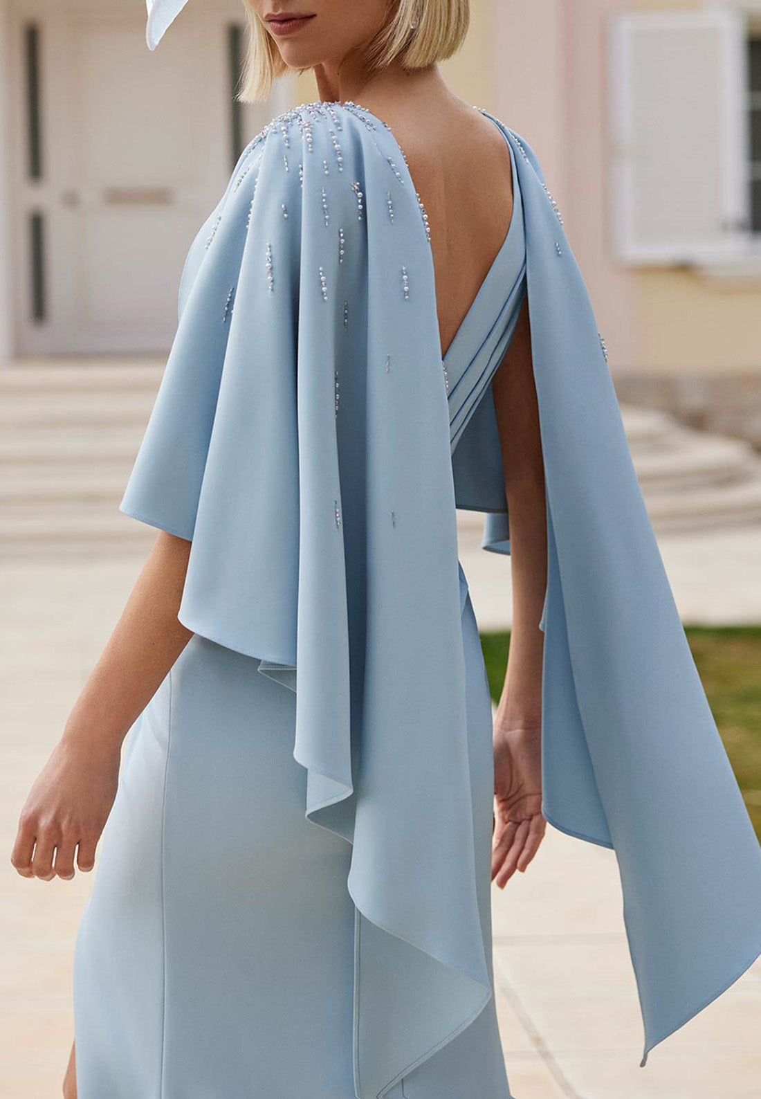 V-Neck Long Sleeves Ruched Sheath Mother of Bride Dress