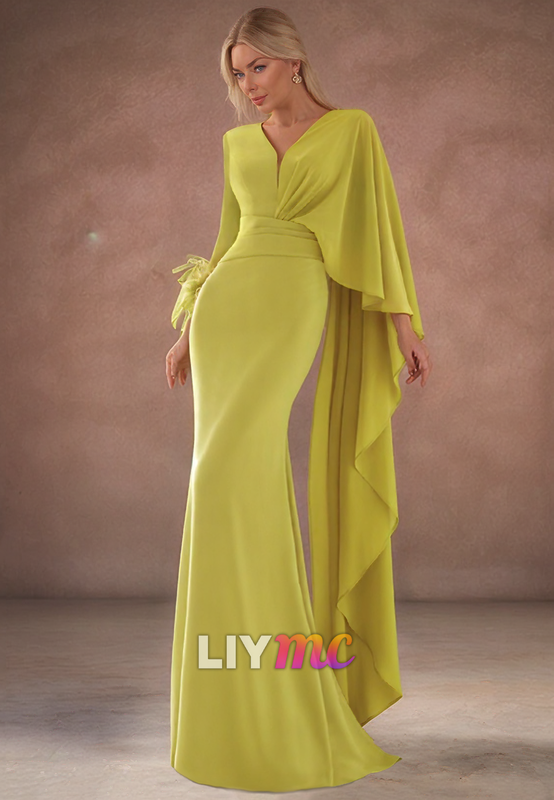 V-Neck Long Sleeves Sleek Mermaid Evening Dress Mother of Bride Dress