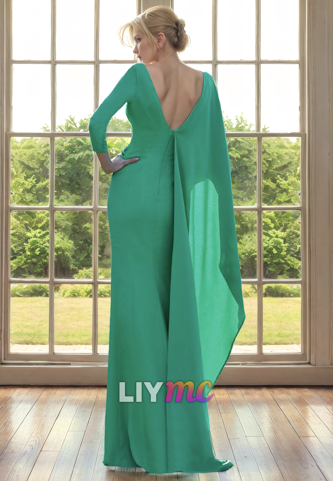 V-Neck Long Sleeves Sleek Mermaid Side Slit Mother of Bride Dress Cocktail Dress