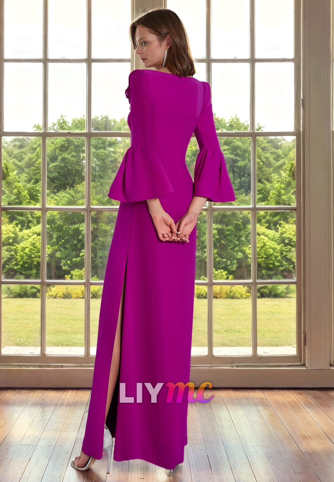 V-Neck Long Sleeves Sleek Sheath Mother of Bride Dress Cocktail Dress