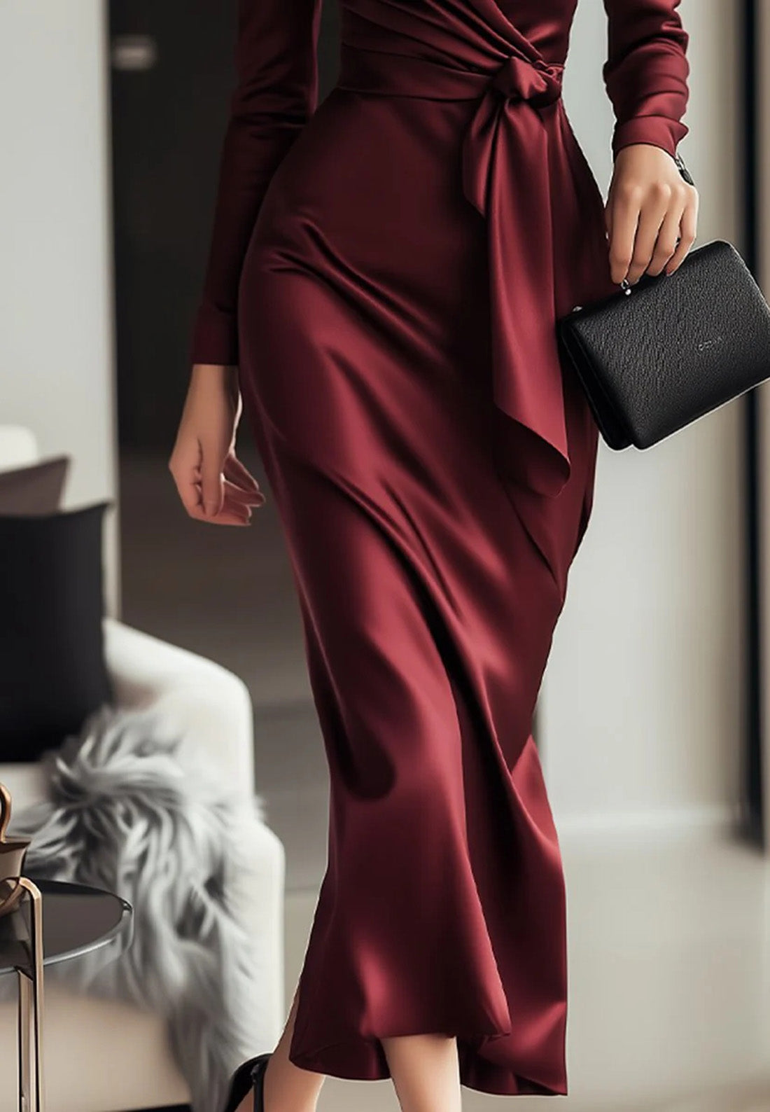 V-Neck Long Sleeves Sleek Sheath Work Dress