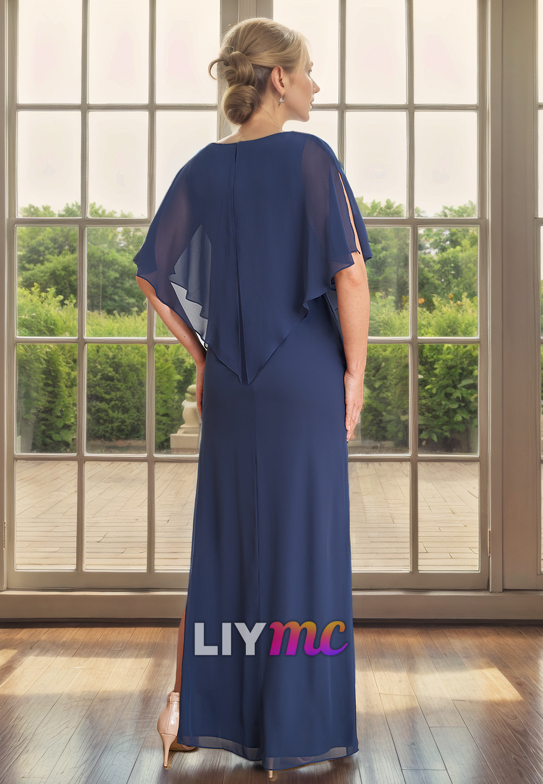 V-Neck Short Sleeves Chiffon Mother of Bride Dress Cocktail Dress