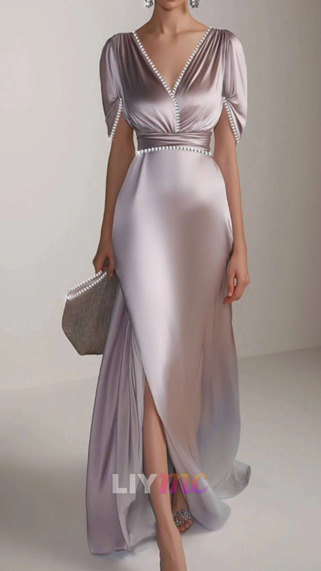 V-Neck Short Sleeves Pearl A-Line Cocktail Dress