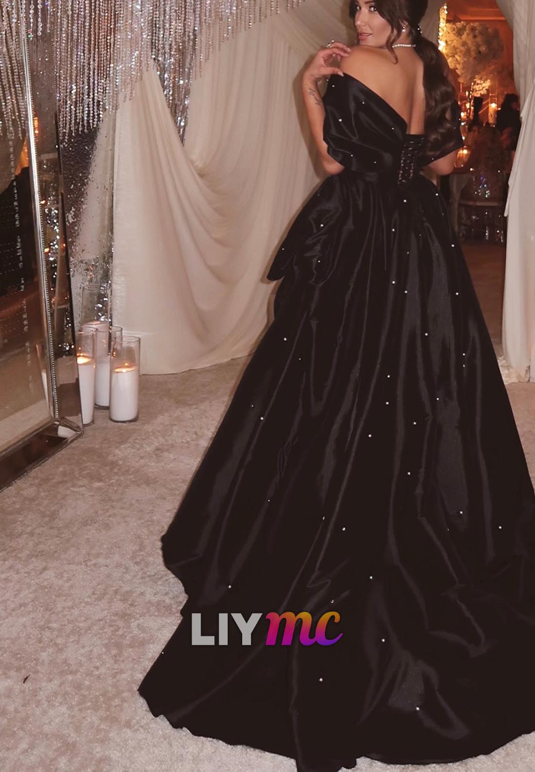 V-Neck Short Sleeves Pleated A-Line Evening Dress