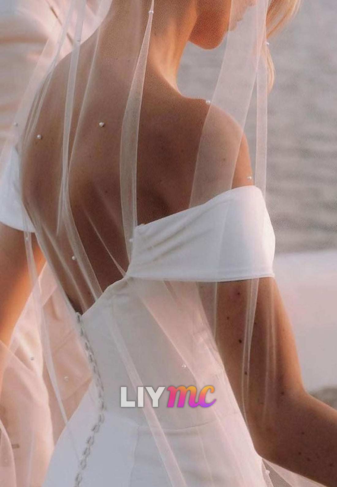 V-Neck Side Slit Pleated Sheath Beach Wedding Dress