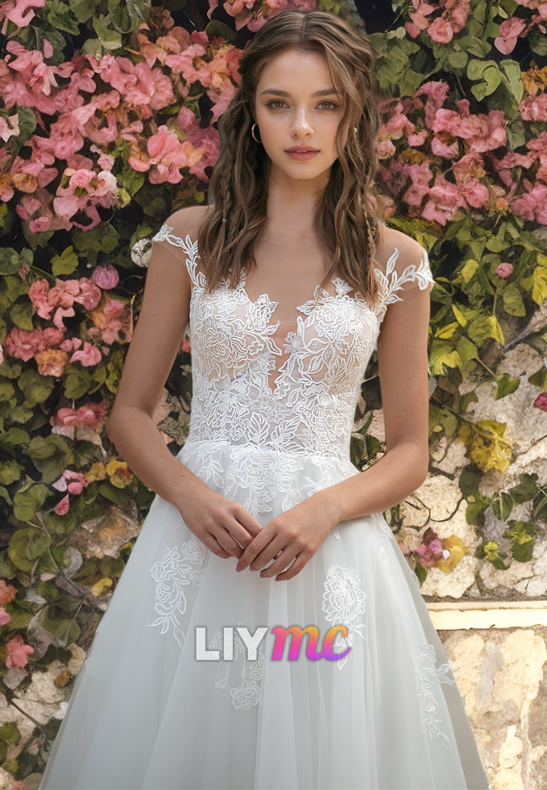 V-Neck Sleeveless Appliques Ball Gown A-Line Wedding Dress