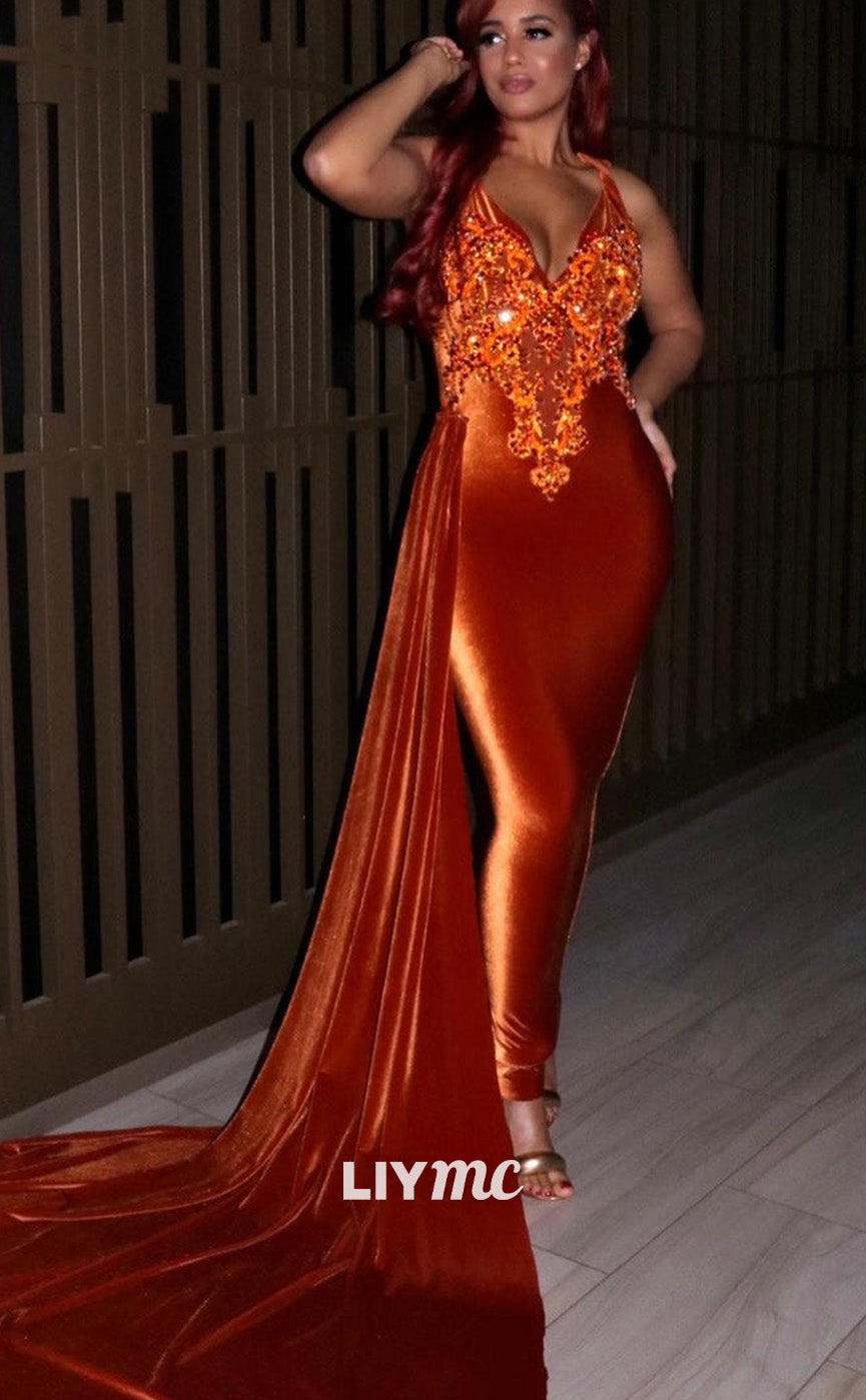 LP2230 - V-Neck Sleeveless Appliques Mermaid Prom Dress for Black Girl Liymc LP2230 - V-Neck Sleeveless Appliques Mermaid Prom Dress for Black Girl Liymc