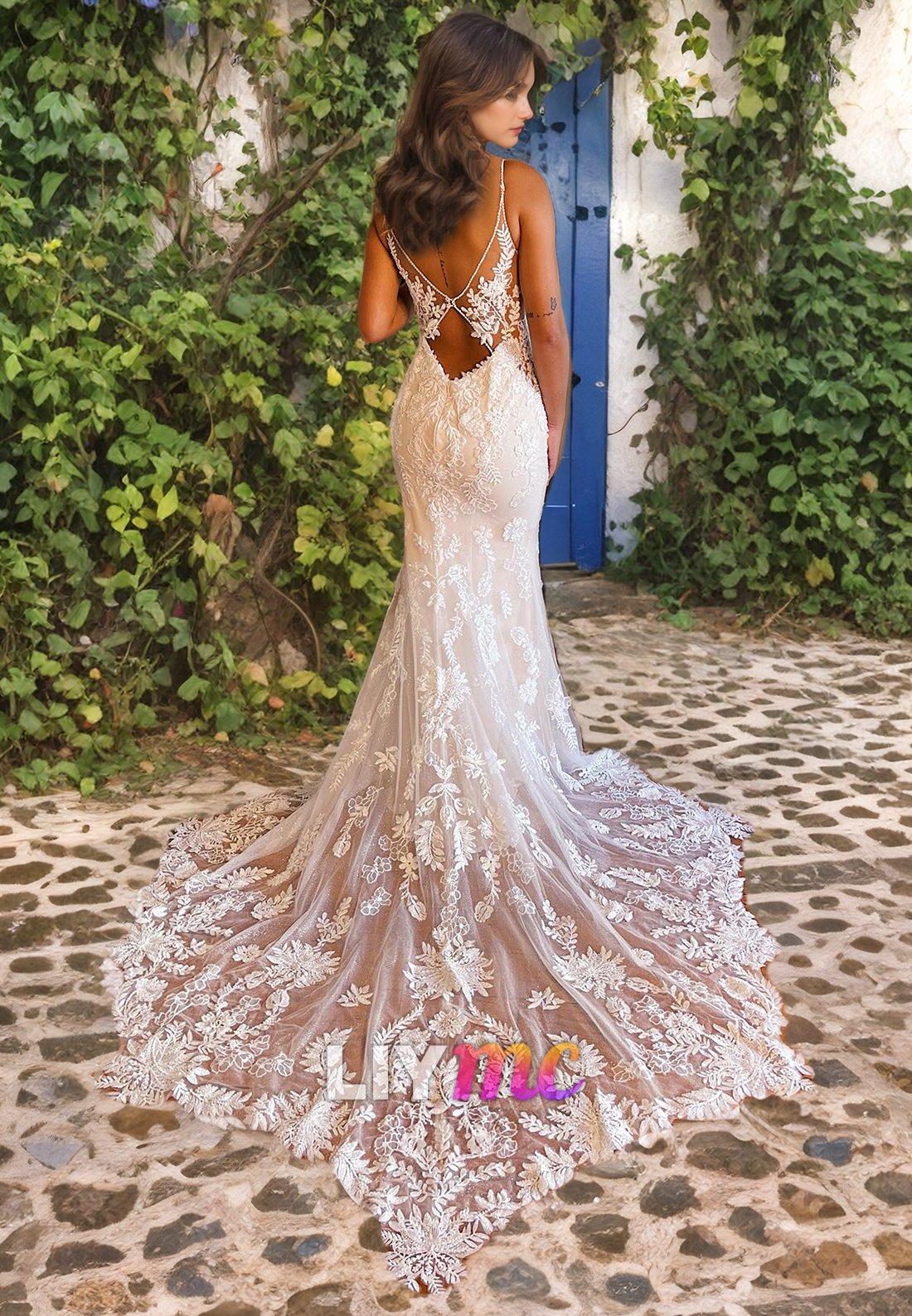 V-Neck Sleeveless Appliques Mermaid Wedding Dress