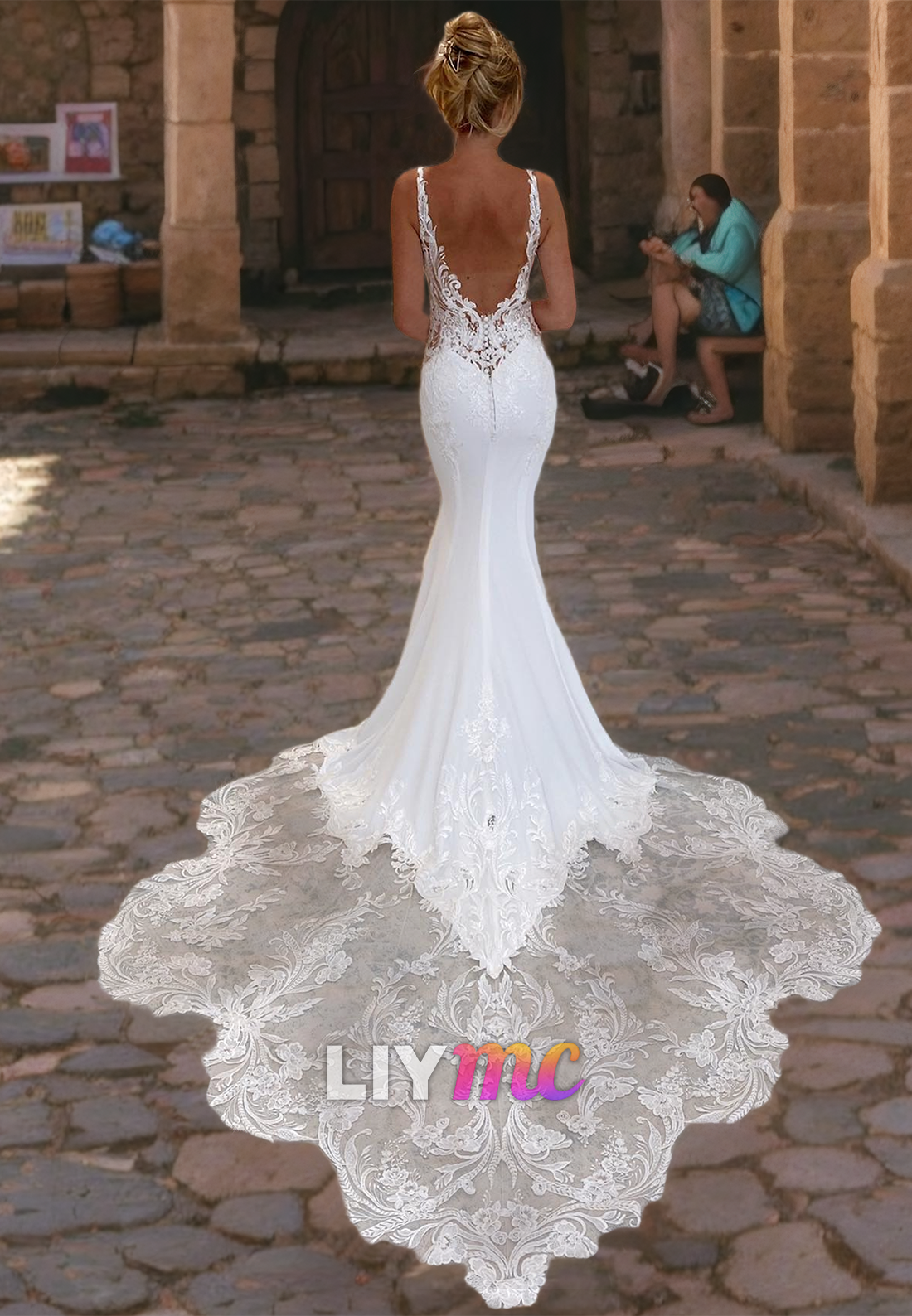 V-Neck Sleeveless Appliques Mermaid Wedding Dress