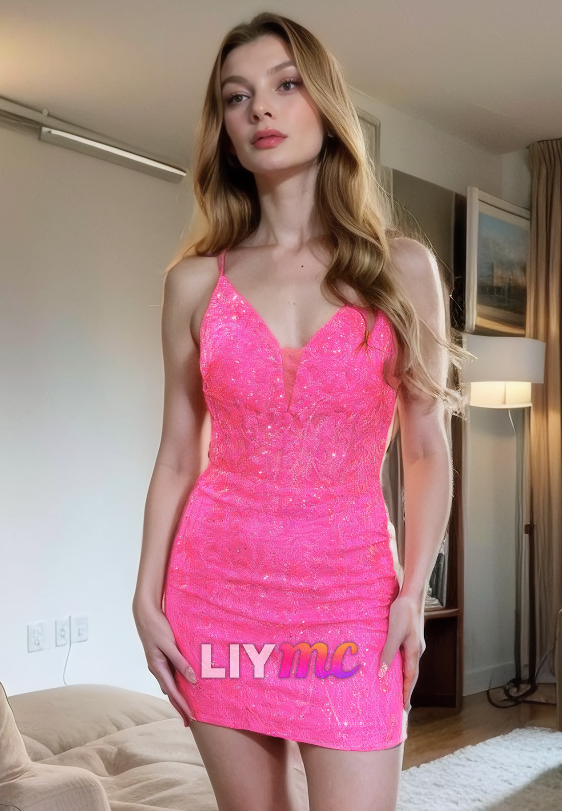 V-Neck Sleeveless Appliques Sheath Short Homecoming Dress
