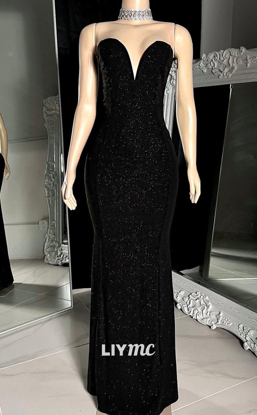 LP2219 - V-Neck Sleeveless Beaded Black Mermaid Floor-Length Prom Dres Liymc LP2219 - V-Neck Sleeveless Beaded Black Mermaid Floor-Length Prom Dres Liymc