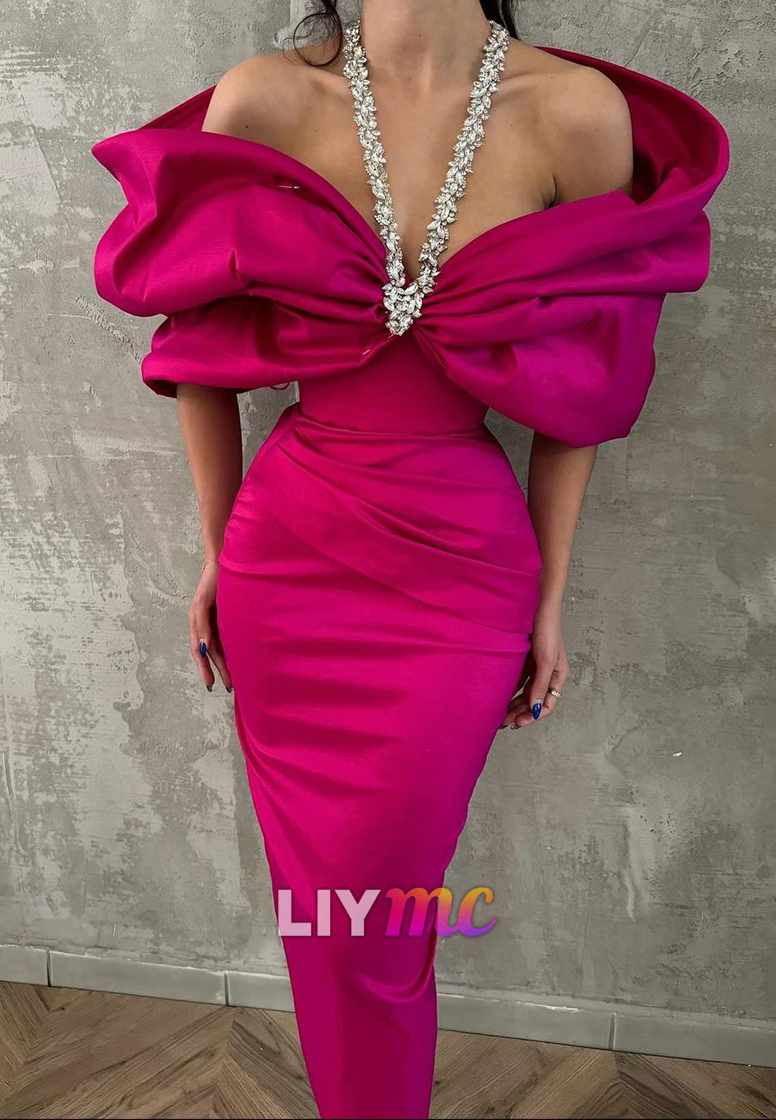 V-Neck Sleeveless Beaded Mermaid Evening Dress