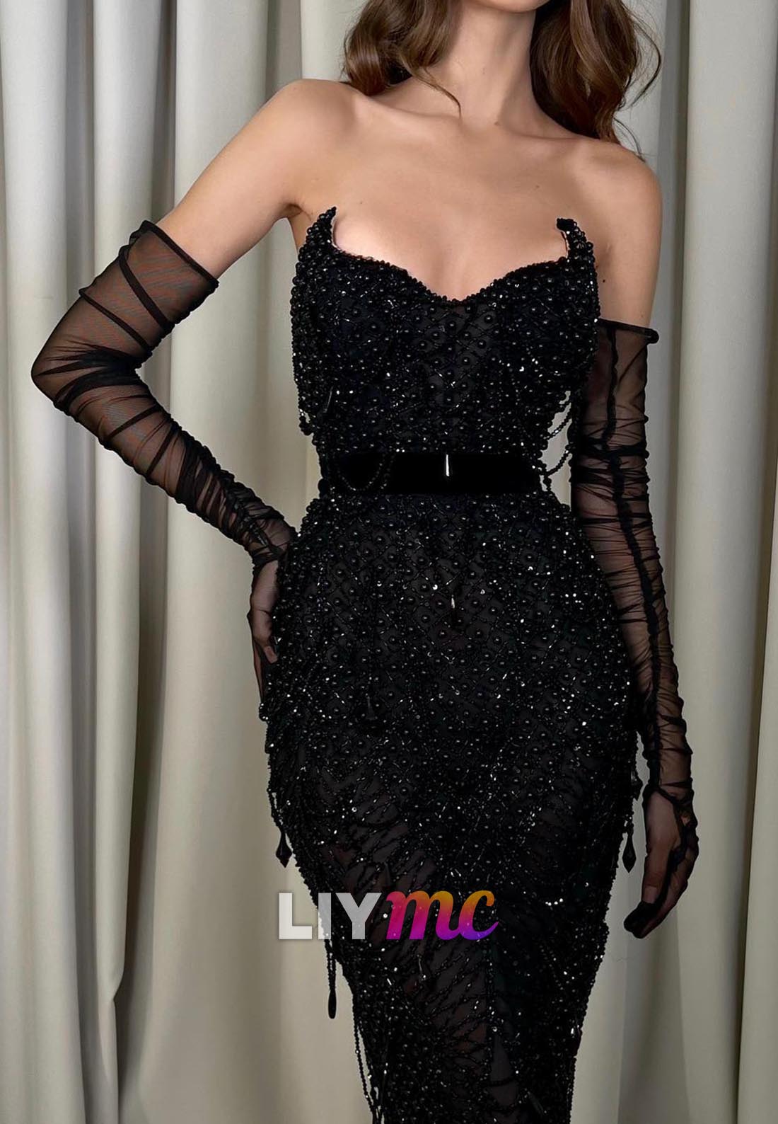 V-Neck Sleeveless Beaded Sequins Mermaid Prom Dress