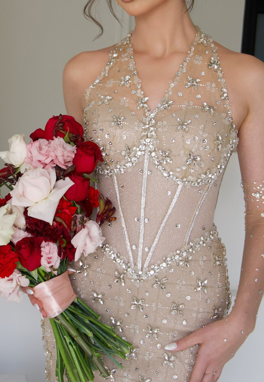 V-Neck Sleeveless Beaded Sparkly Mermaid Prom Dress