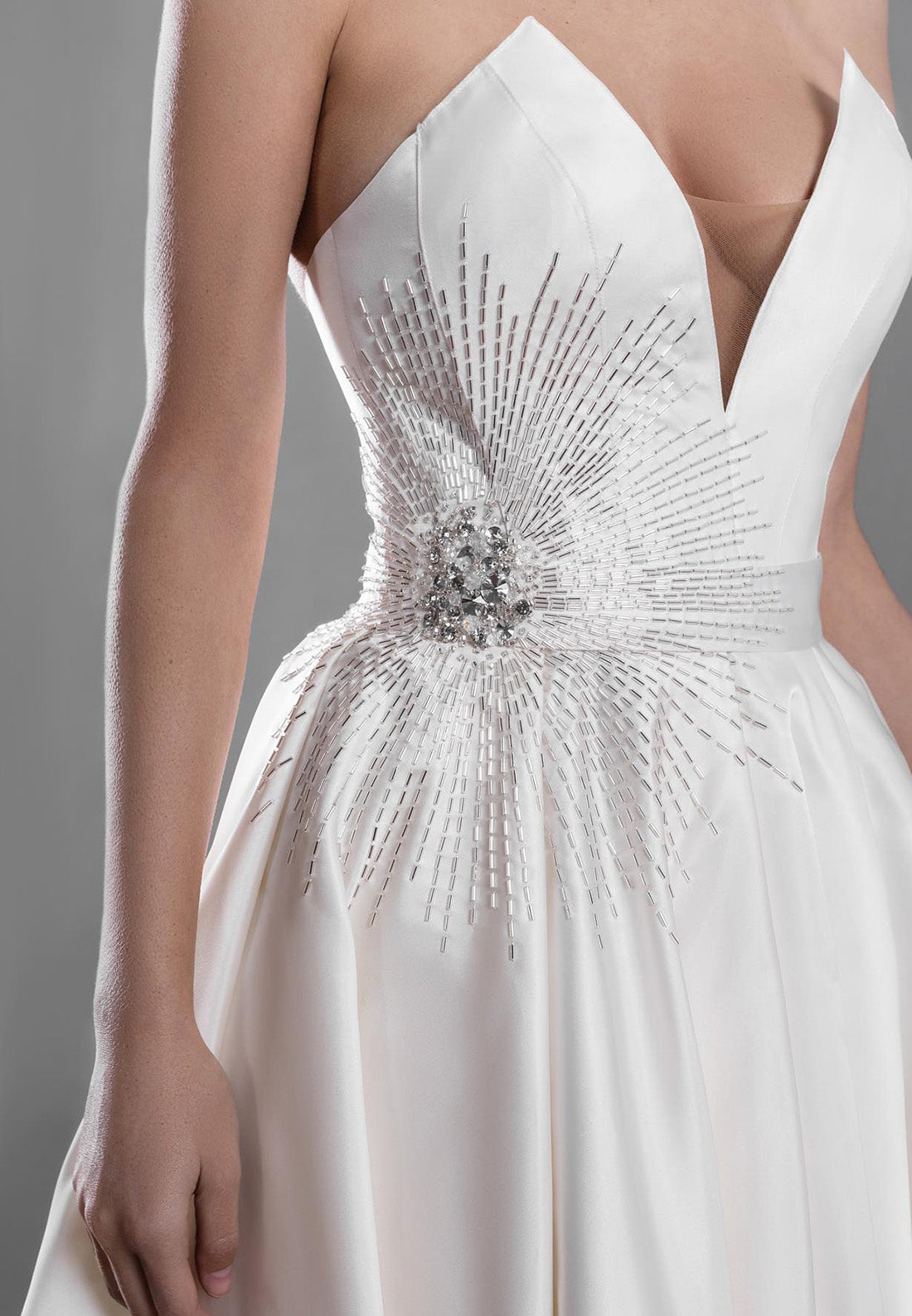 V-Neck Sleeveless Beading Pleated A-Line Midi Wedding Dress