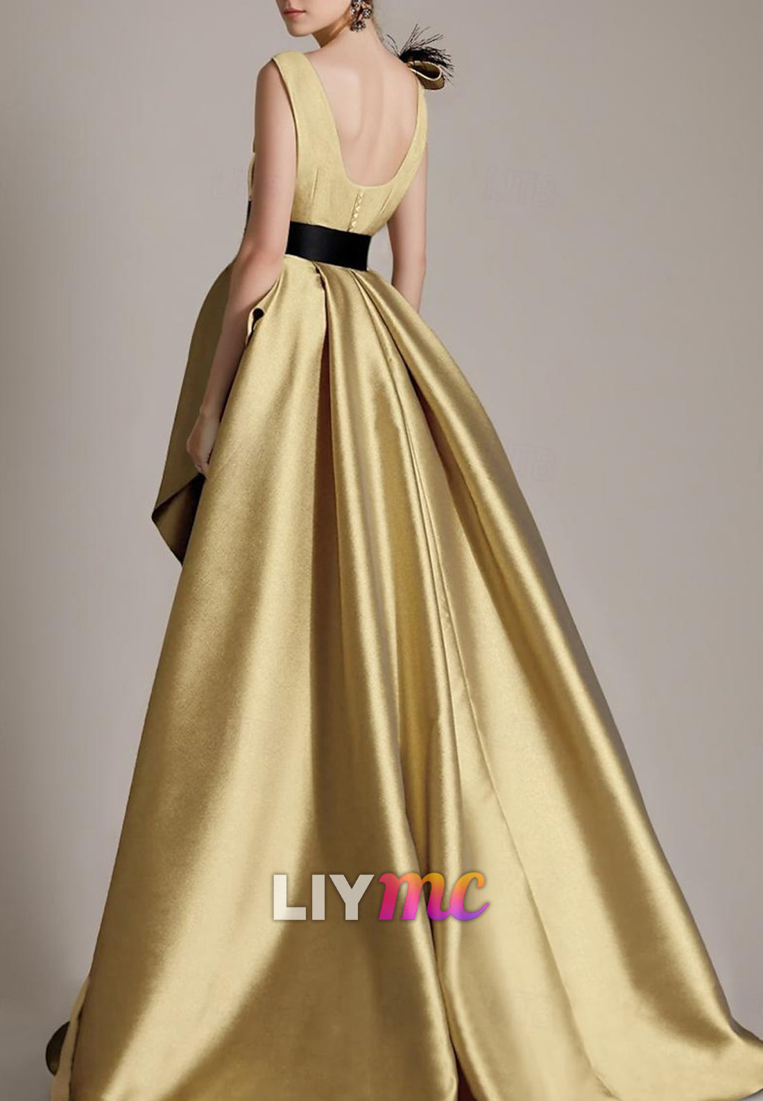 V-Neck Sleeveless Bow Appliques Belt A-Line Mother of Bride Dress