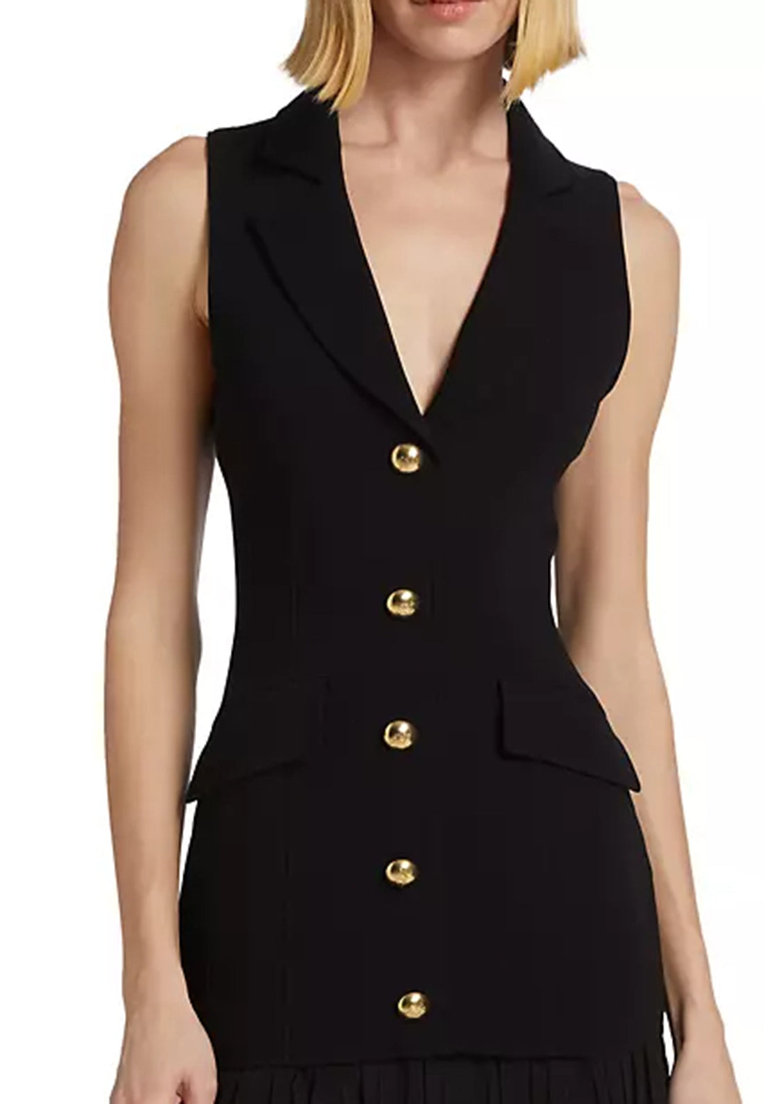 V-Neck Sleeveless Button A-Line Short Work Dress