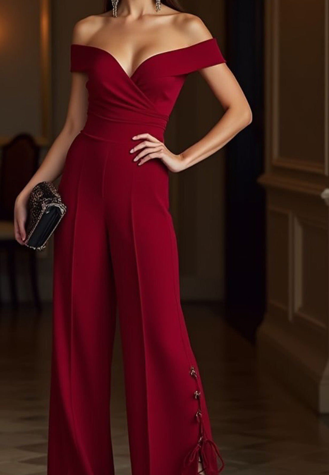 V-Neck Sleeveless Cocktail Jumpsuit Work Dress