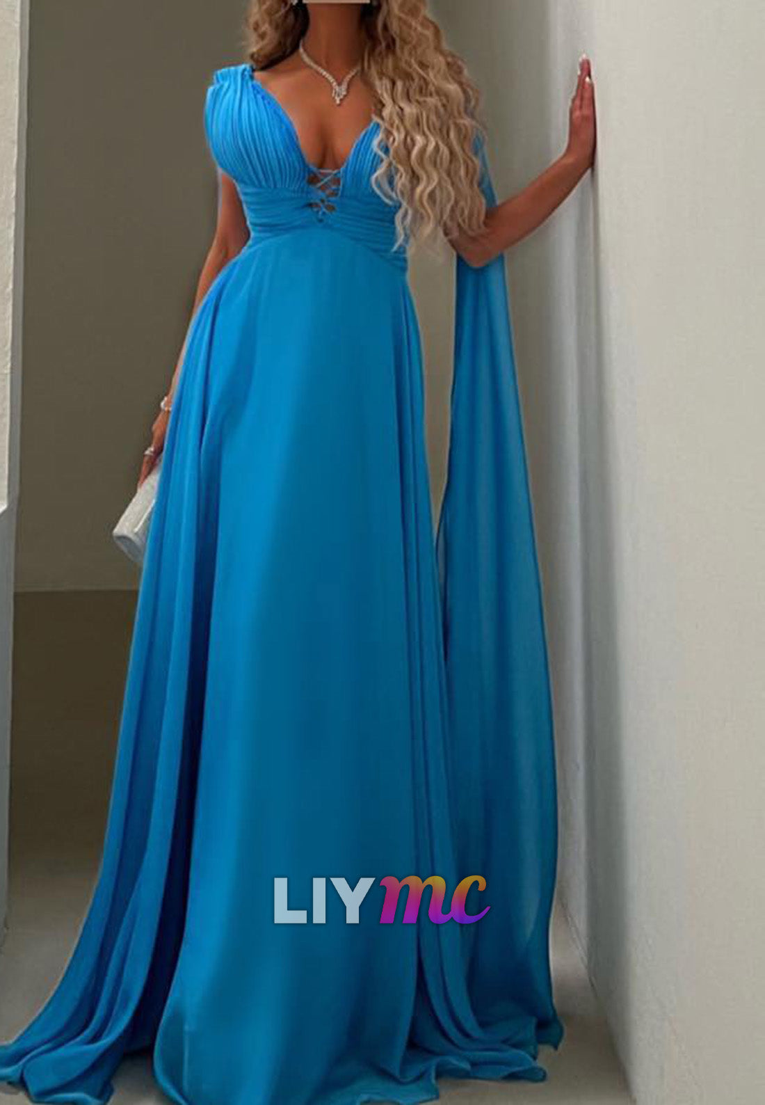 V-Neck Sleeveless Empire Waist A-Line Wedding Guest Dress