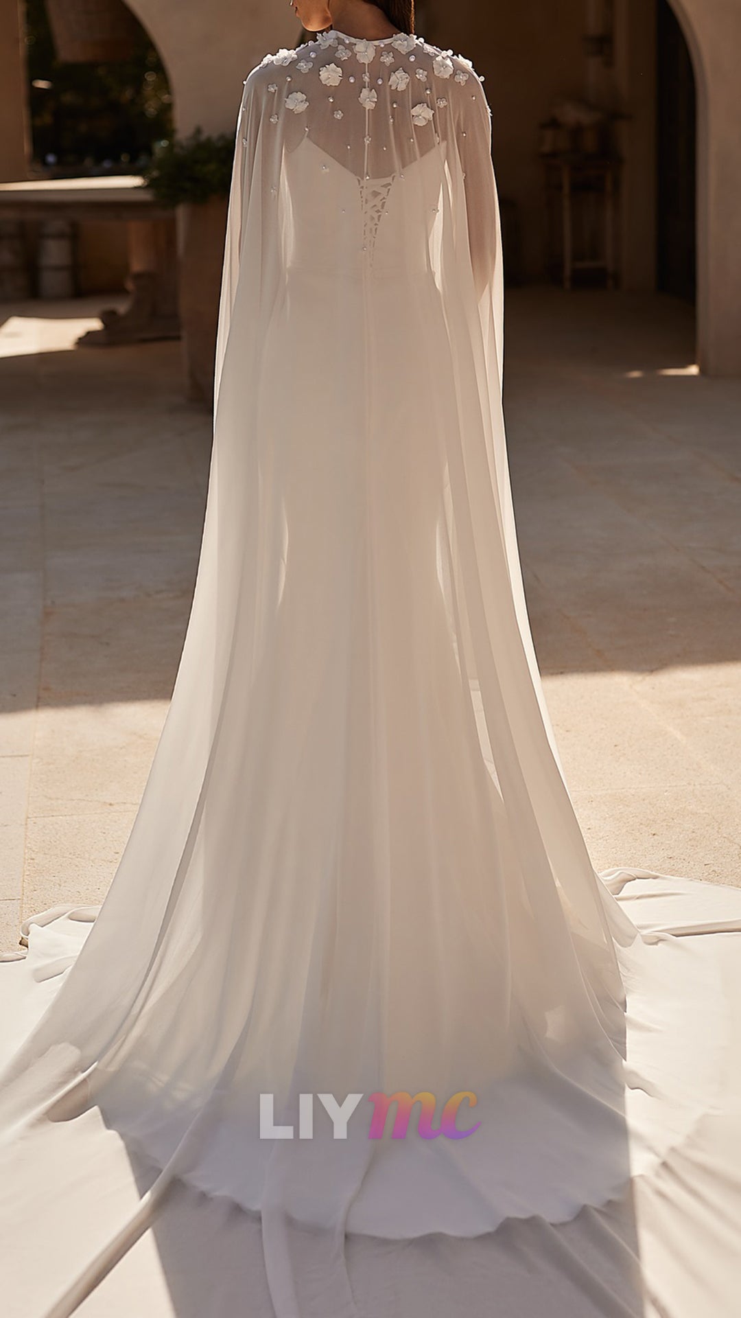 V-Neck Sleeveless Mermaid Wedding Dress with Scarf