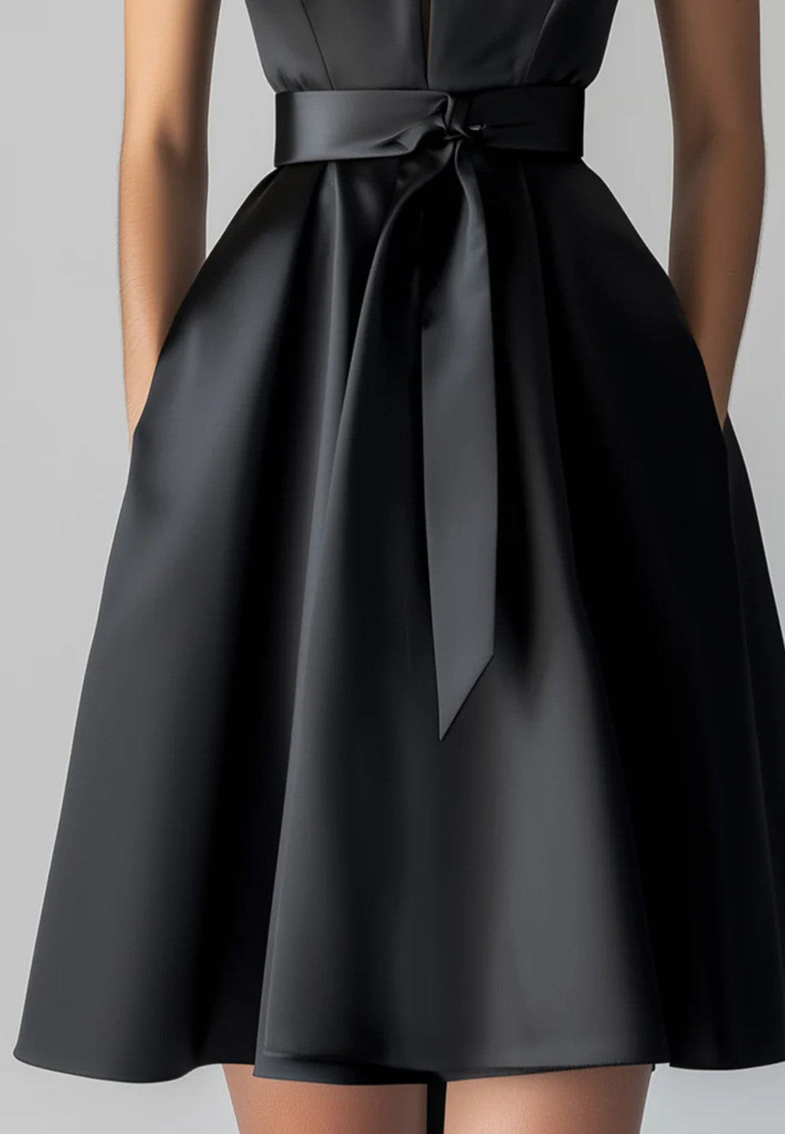 V-Neck Sleeveless Pleated A-Line Short Work Dress