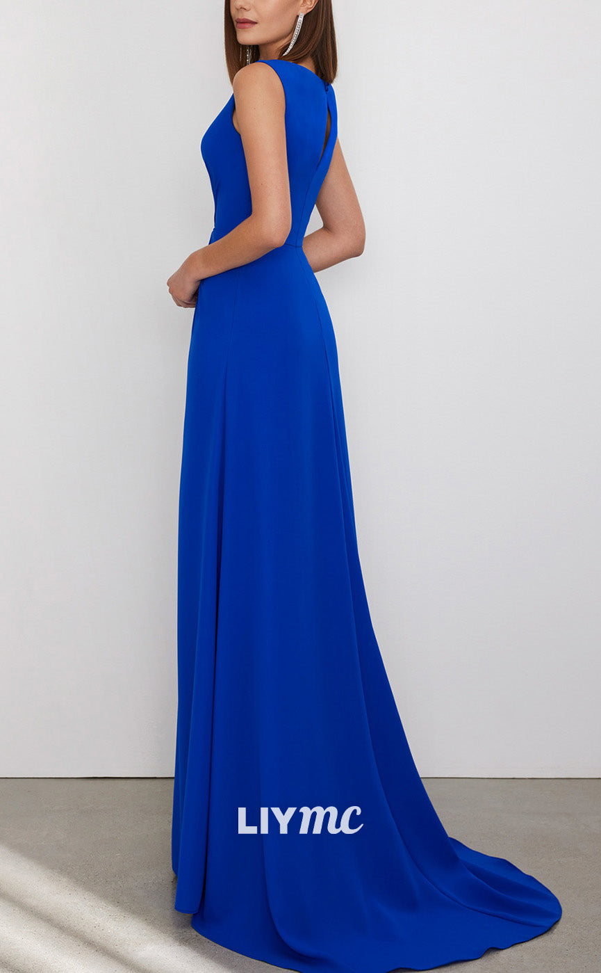M1273 - V-Neck Sleeveless Pleated High Slit Mother of Bride Dress Cocktail Dress