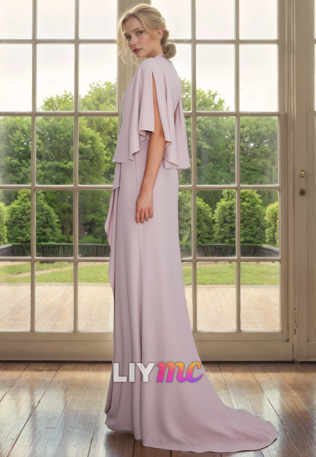 V-Neck Sleeveless Ruffled Chiffon Sheath Mother of Bride Dress Cocktail Dress