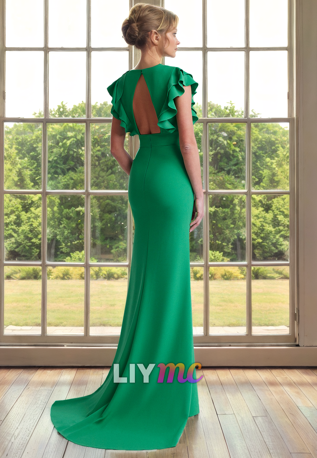 V-Neck Sleeveless Ruffled Mermaid Mother of Bride Dress