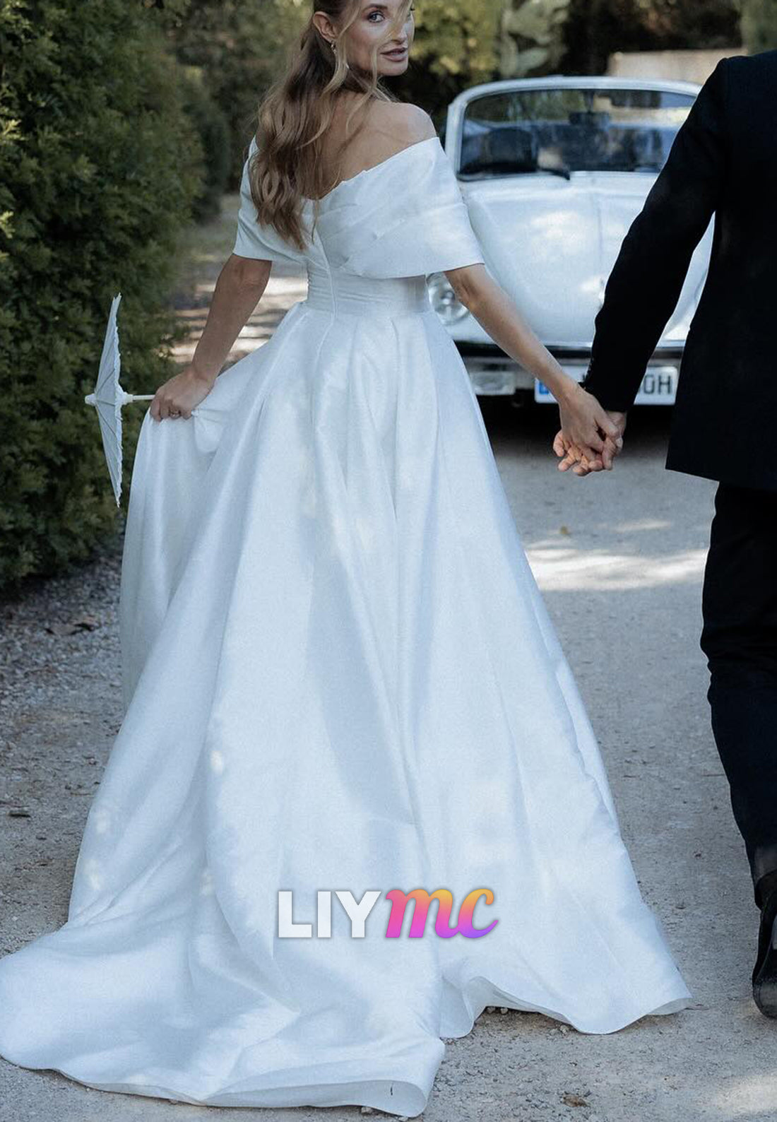 V-Neck Sleeveless Side Slit A-Line Wedding Dress
