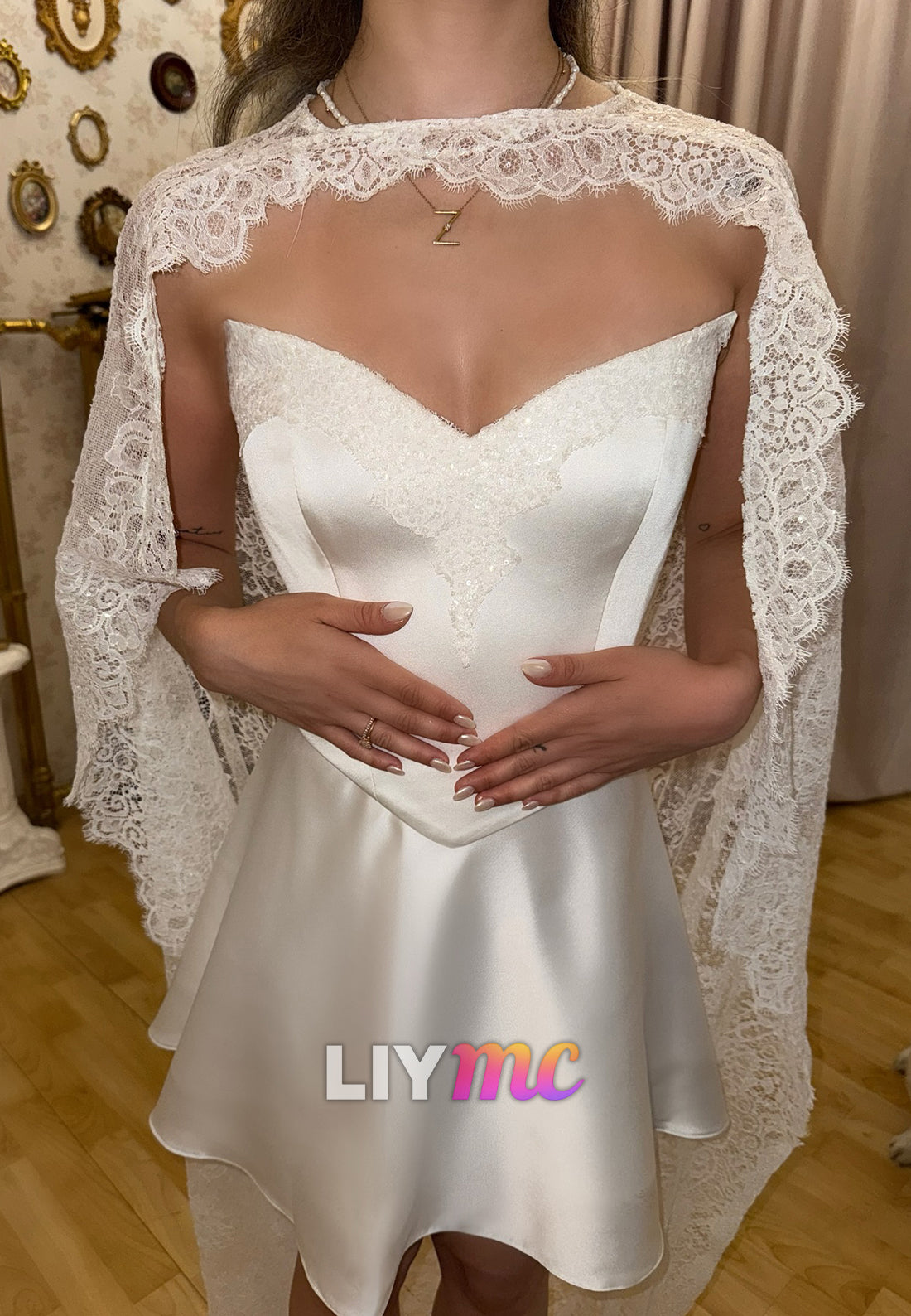 V-Neck Sleeveless Sleek A-Line Short Weddding Dress