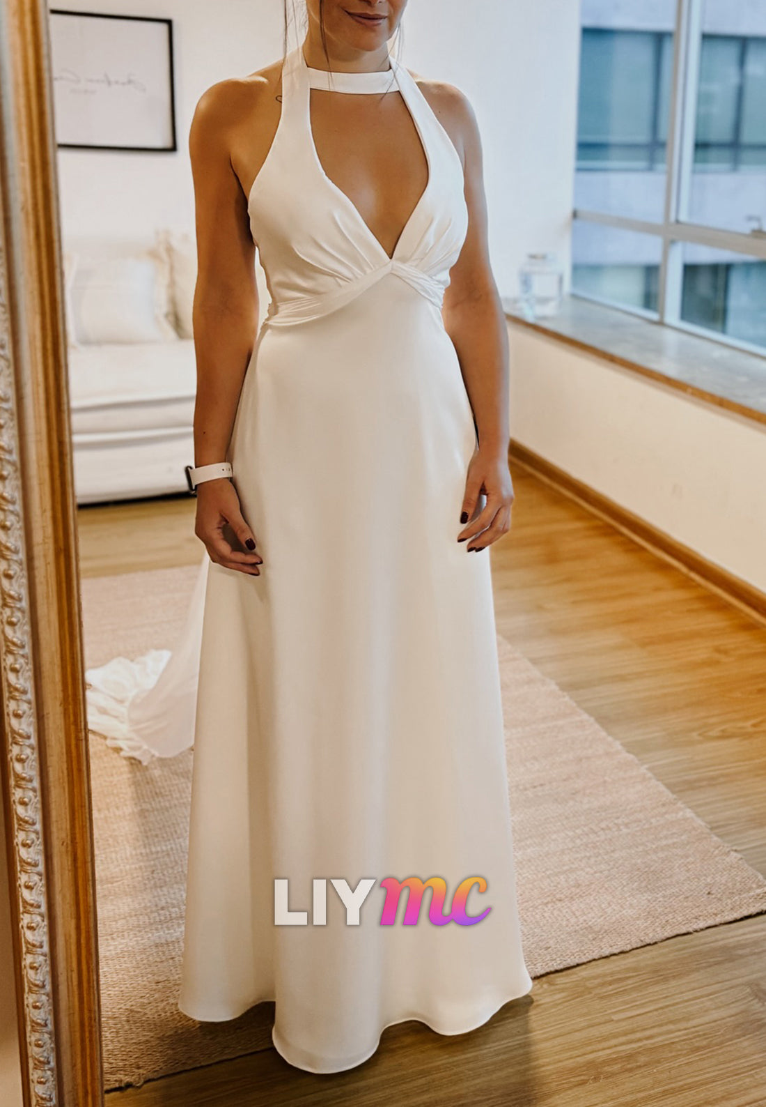 V-Neck Sleeveless Sleek A-Line Simple Beach Wedding Dress