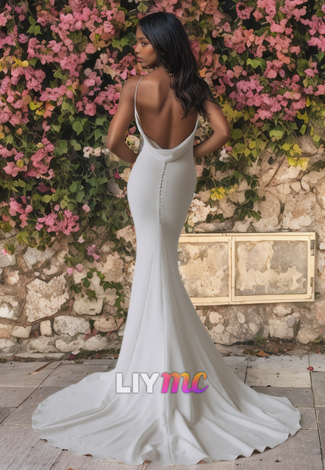 V-Neck Sleeveless Sleek Mermaid Beach Backless Wedding Dress
