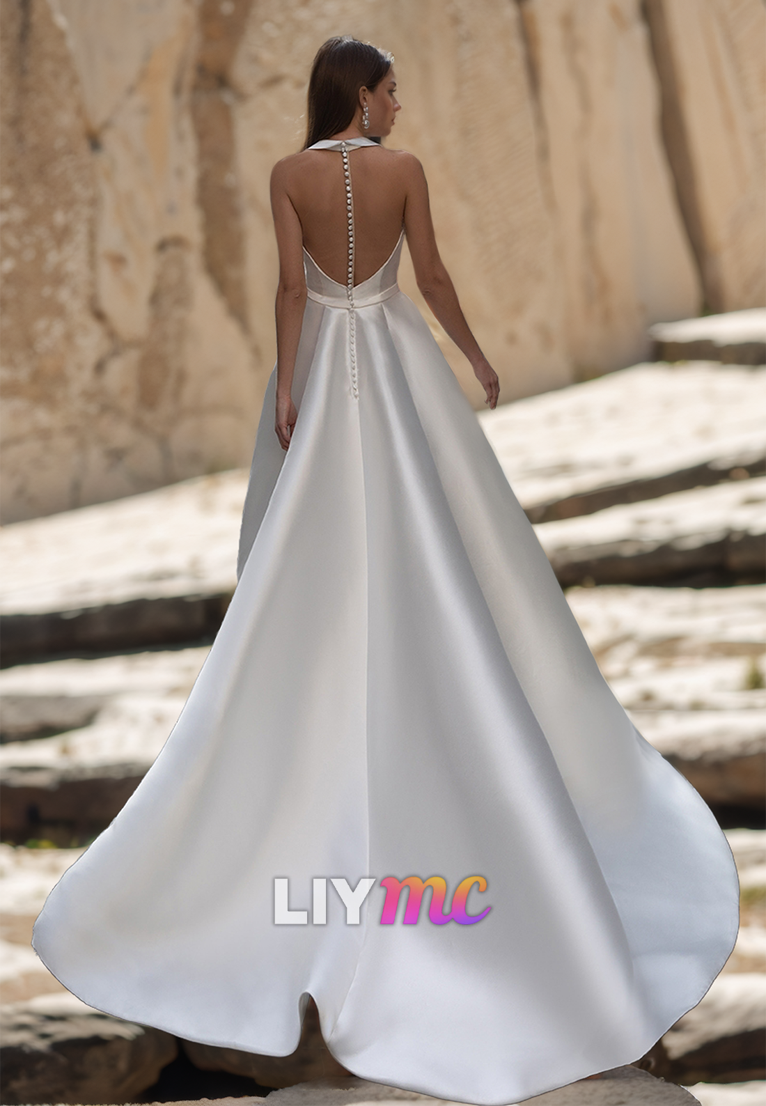 V-Neck Sleeveless Sleek Pleated Satin A-Line Simple Wedding Dress