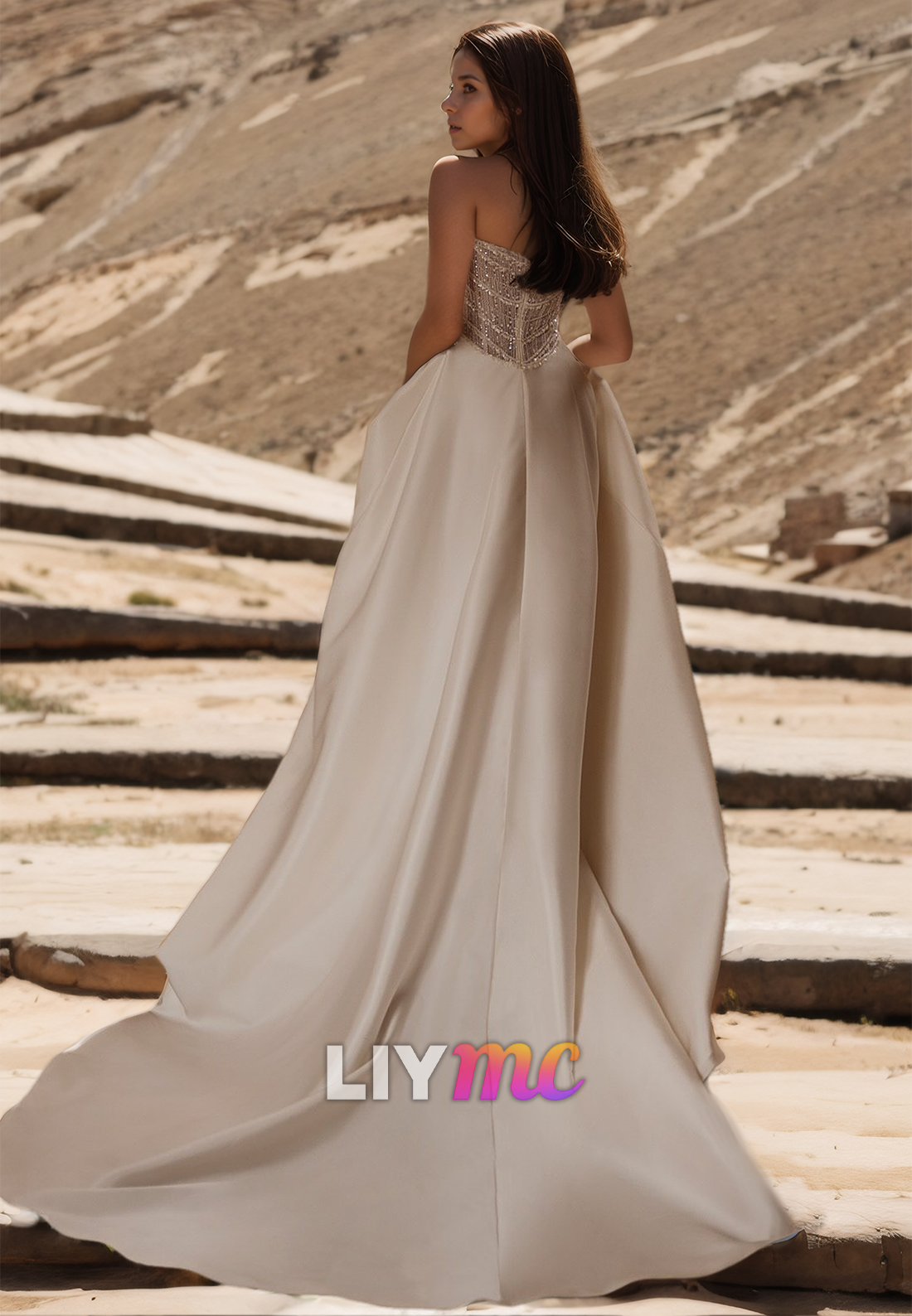 V-Neck Sleeveless Sparkle Sleek Satin A-Line Wedding Dress