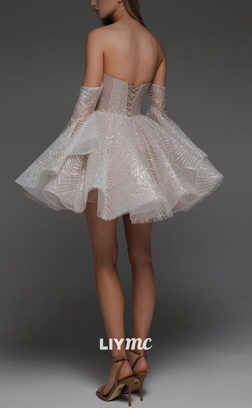 LY317 - V-Neck Sleeveless Sparkly Pleated A-Line Short Homecoming Dress