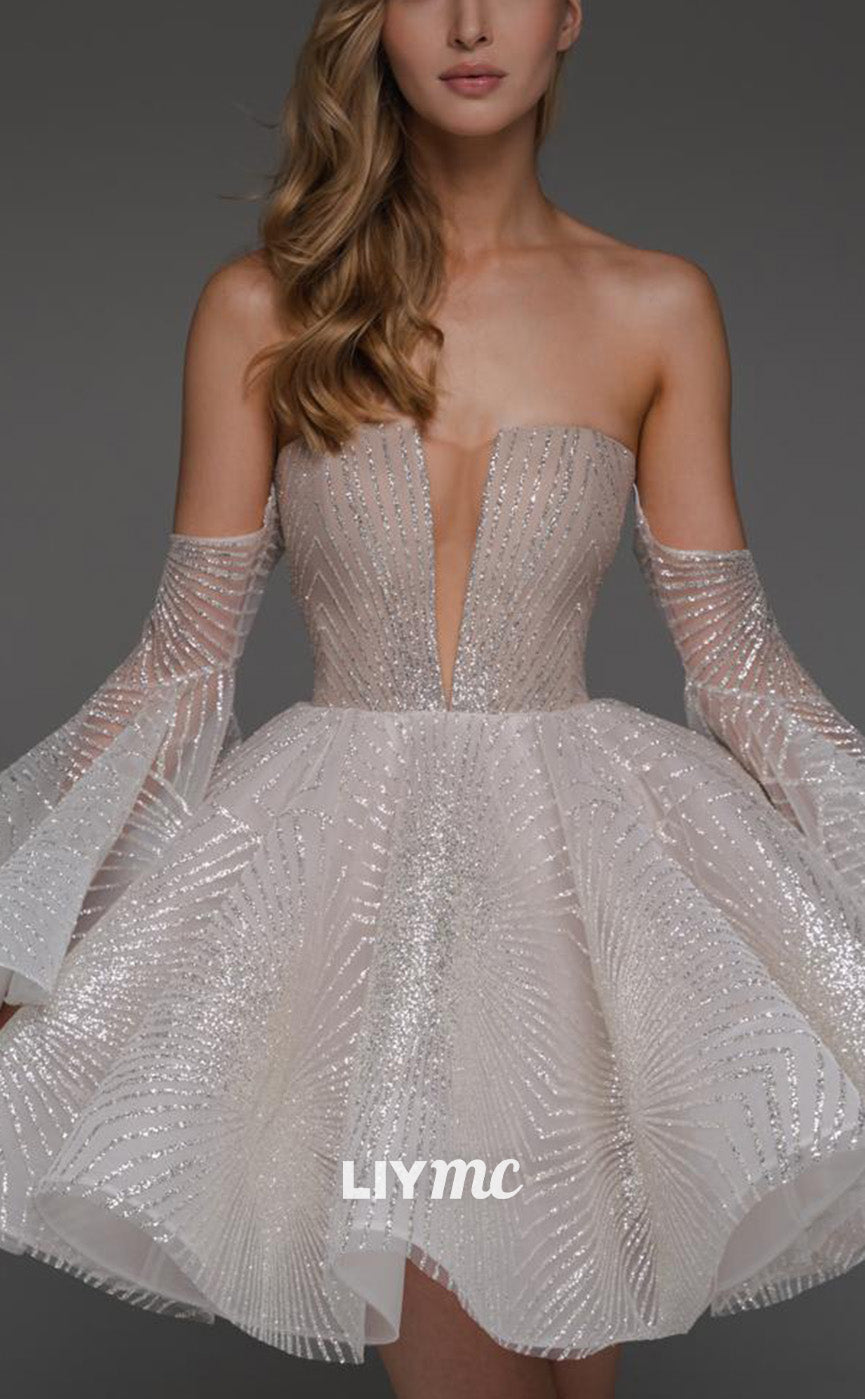 LY317 - V-Neck Sleeveless Sparkly Pleated A-Line Short Homecoming Dress
