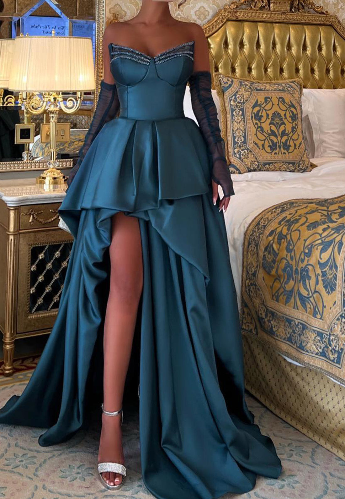 V-Neck Sleeveless Tiered High Low A-Line Prom Dress