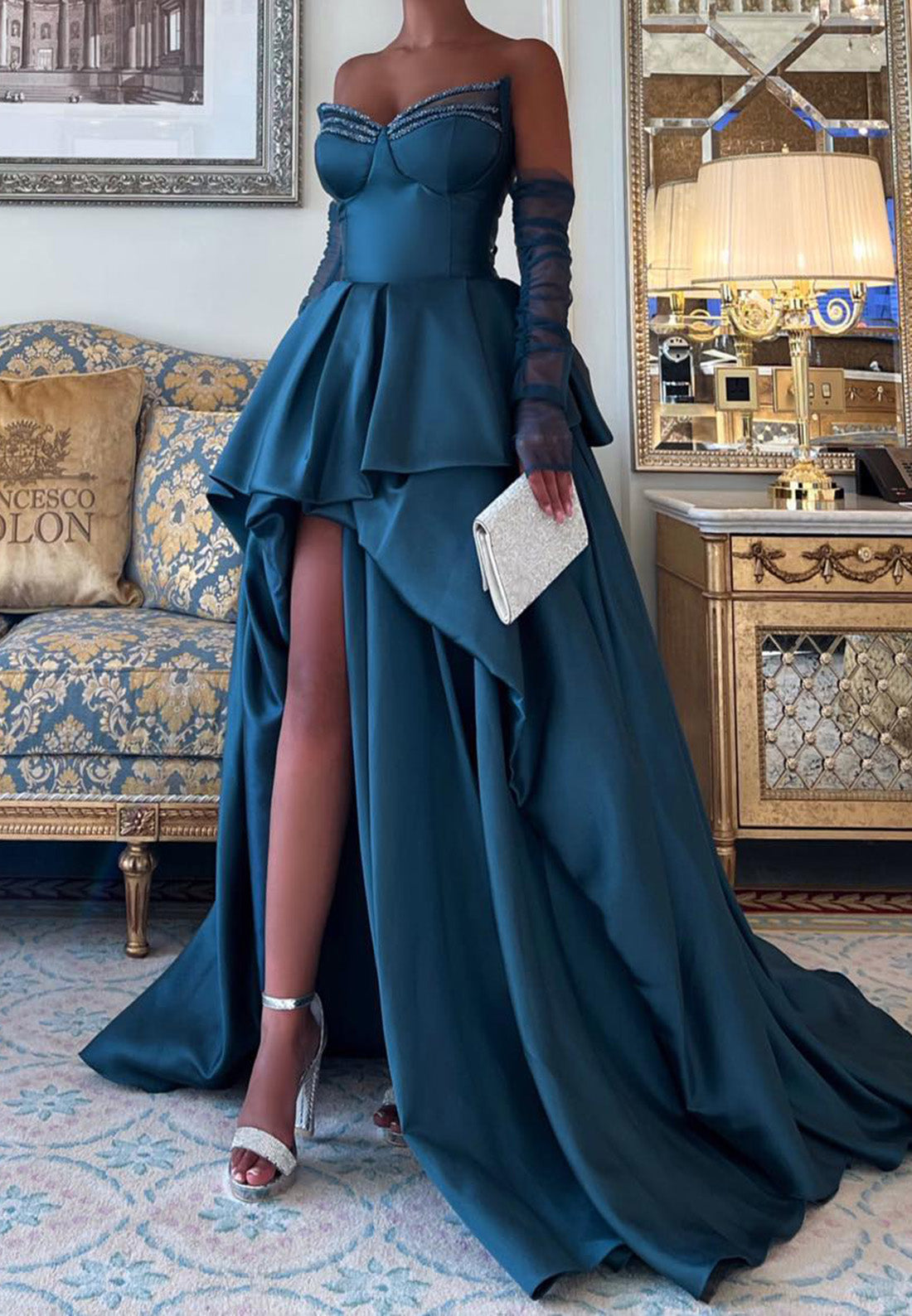 V-Neck Sleeveless Tiered High Low A-Line Prom Dress