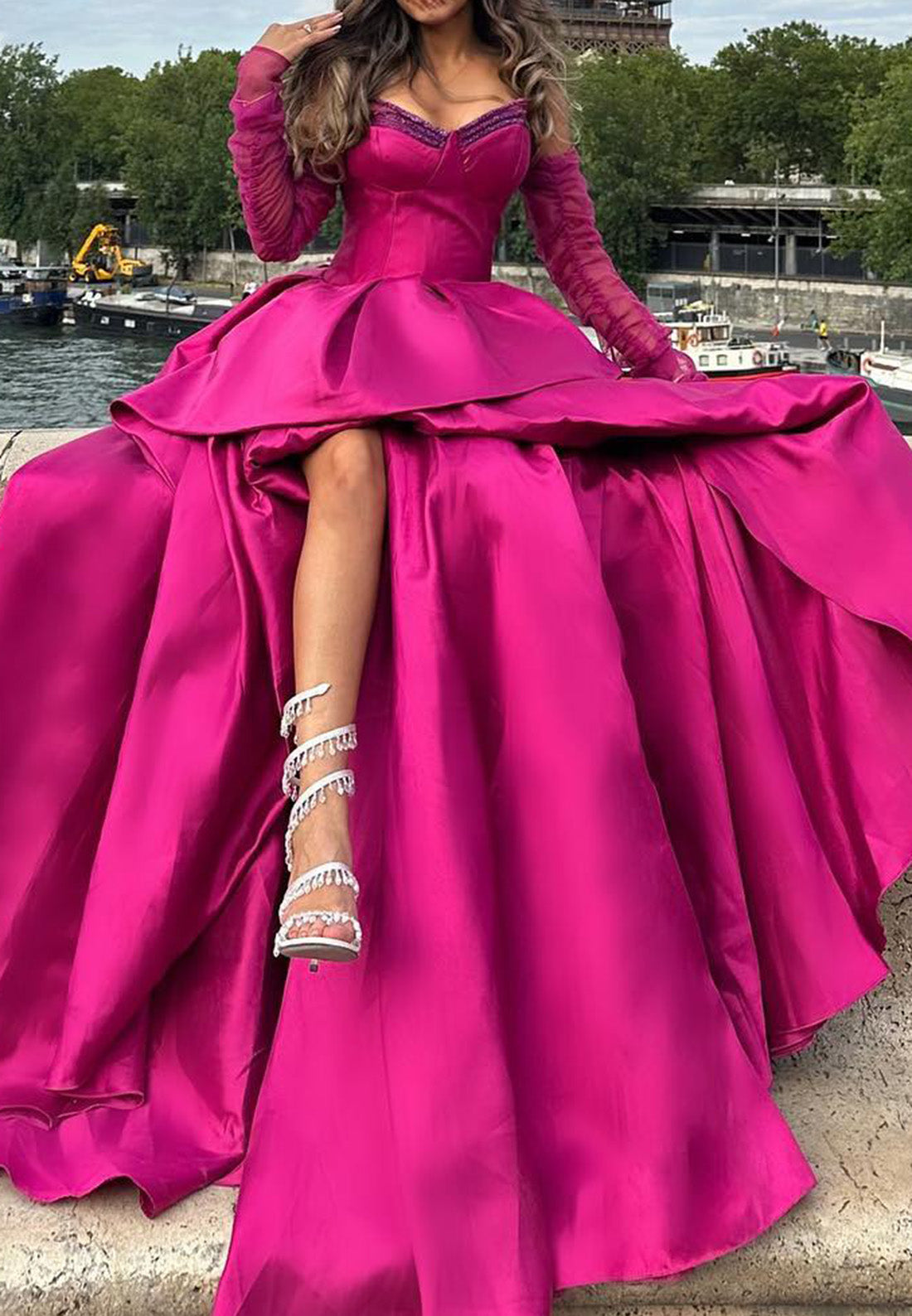 V-Neck Sleeveless Tiered High Low A-Line Prom Dress