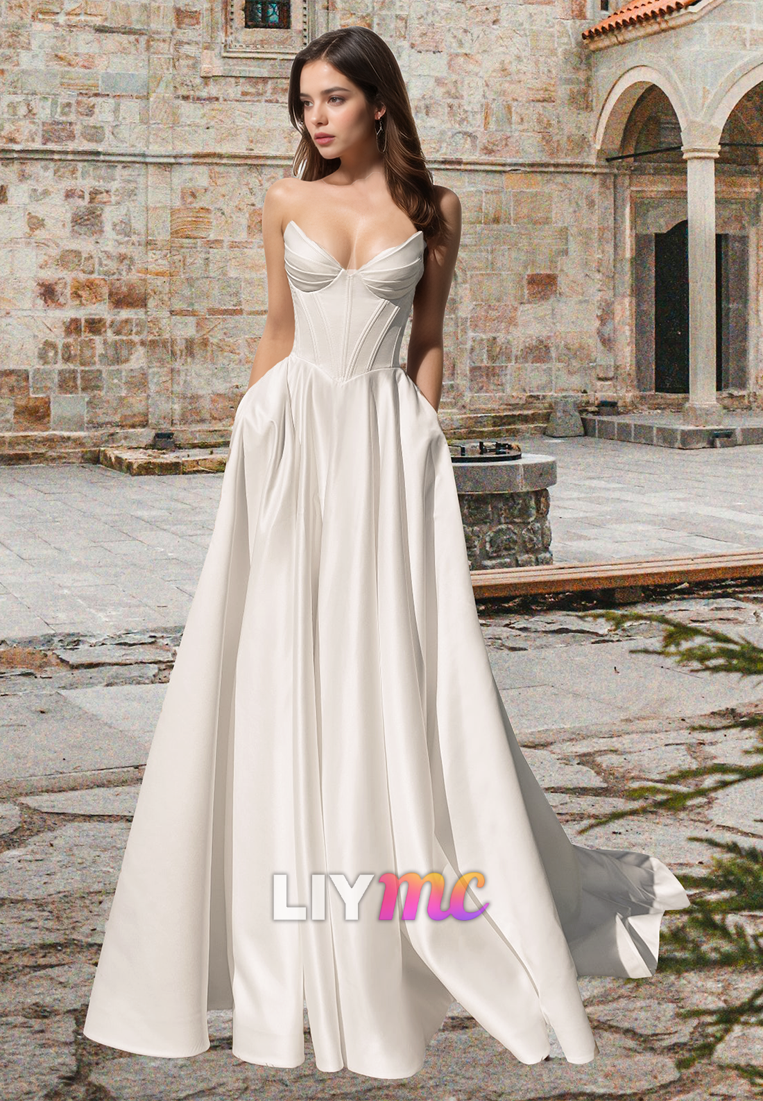 V-Neck Sleevveless Pleated A-Line Wedding Dress