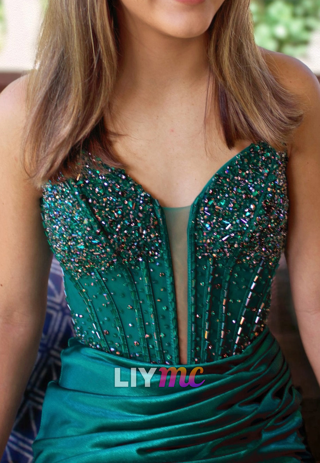 V-Neck Spaghetti Straps Beaded Sheath Party Homecoming Dress