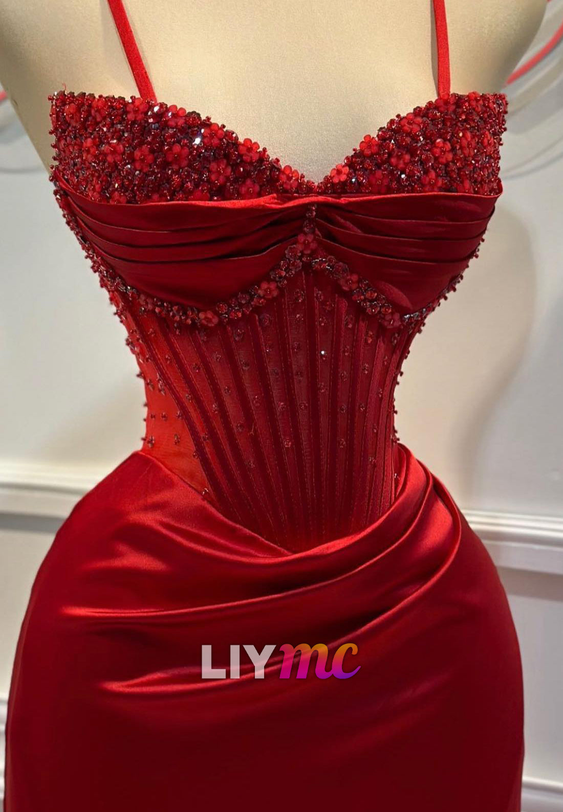 V-Neck Removable Spaghetti Straps Beaded Sheath Prom Dress