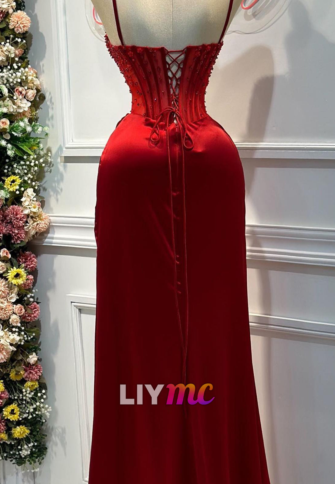 V-Neck Removable Spaghetti Straps Beaded Sheath Prom Dress