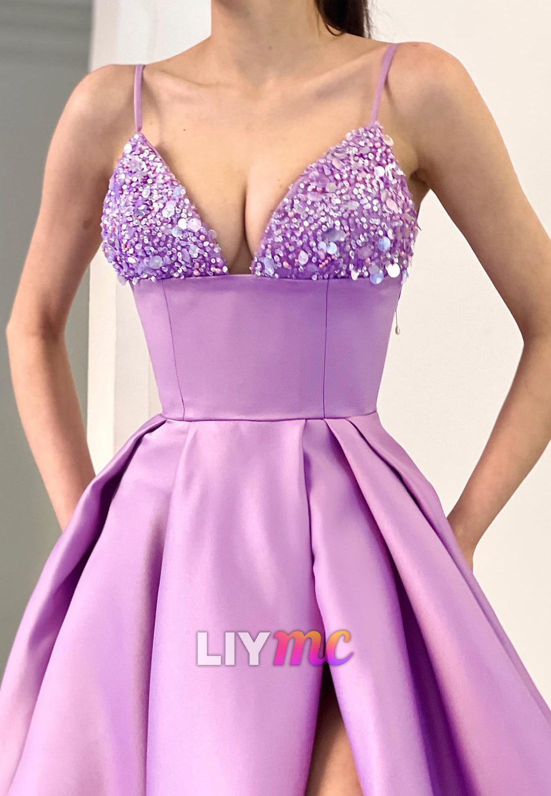 V-Neck Spaghetti Straps Empire Waist A-Line Prom Dress