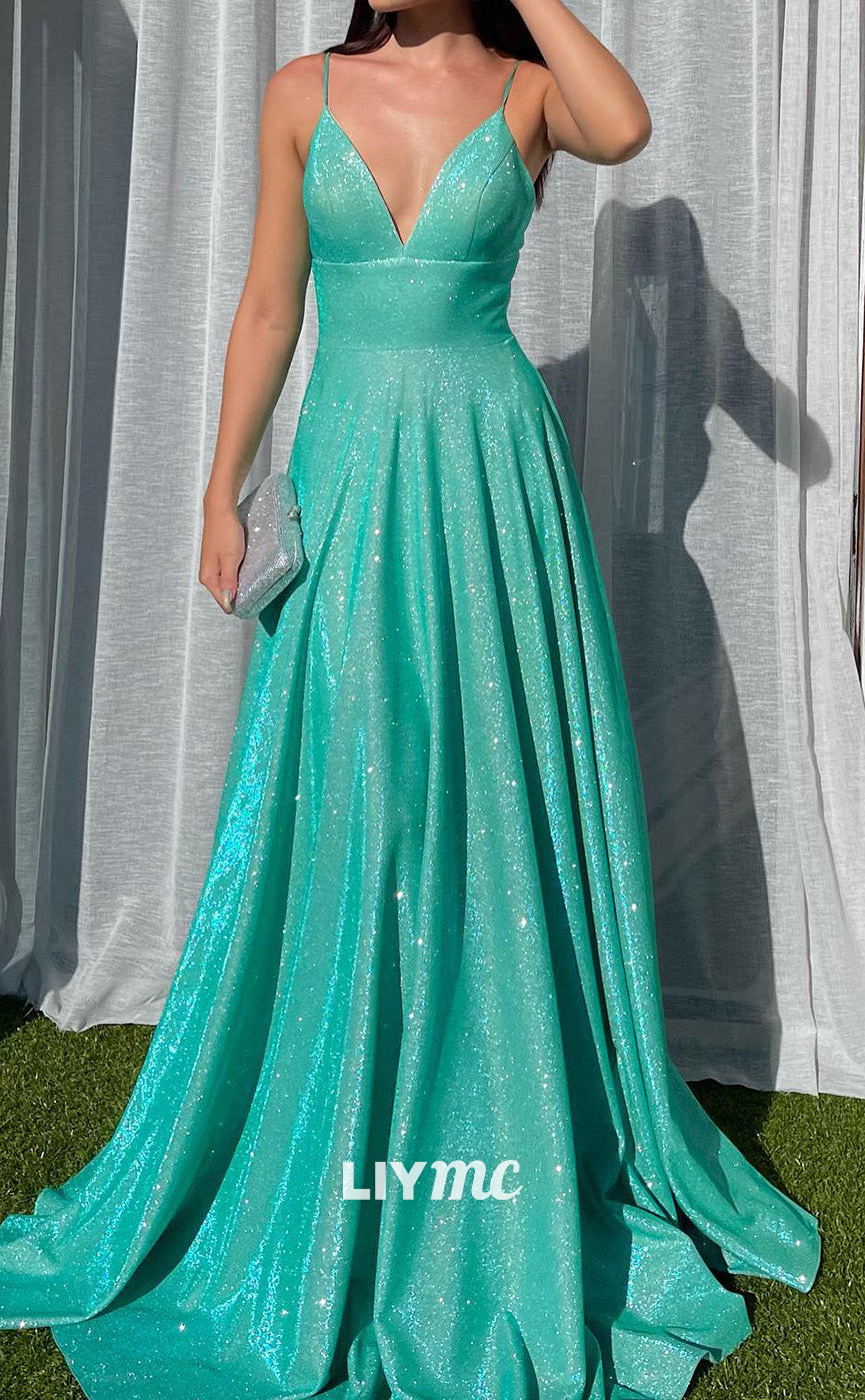LP2061 - V-Neck Spaghetti Straps Empire Waist Pleated A-Line Prom Dres Liymc LP2061 - V-Neck Spaghetti Straps Empire Waist Pleated A-Line Prom Dres Liymc