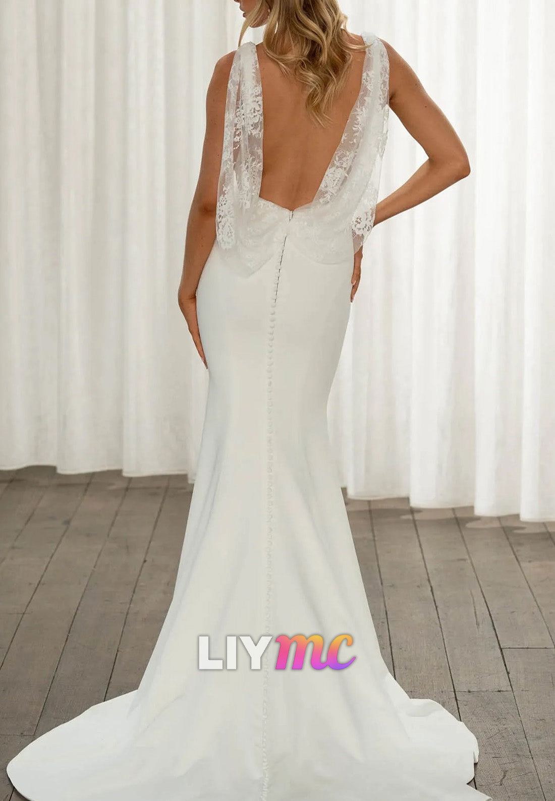 V-Neck Spaghetti Straps Sleek Mermaid Beach Wedding Dress